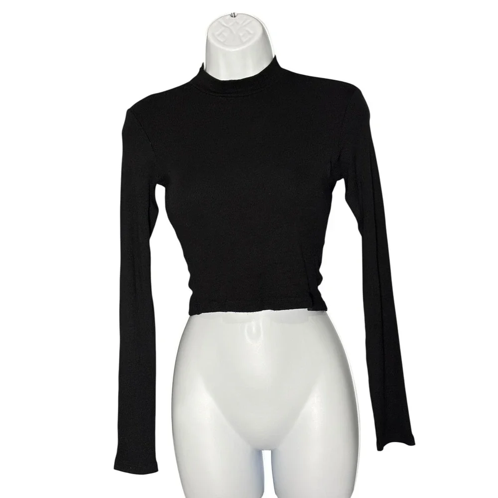 ASOS Black Ribbed Mock Neck Long Sleeve Crop Top Women's US‎ Size 2